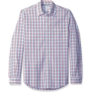 Amazon Essentials Men’s Regular-Fit Long-Sleeve Casual Poplin Shirt, Button Front, Business Casual, Collared(Red White Plaid)