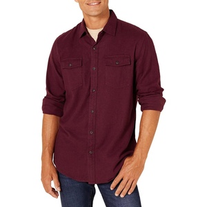 Amazon Essentials Men’s Regular-Fit Long-Sleeve Flannel Shirt, Button-Up Cotton Twill, Double Chest Pockets(Burgundy Heather)