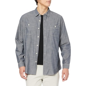 Amazon Essentials Men’s Regular-Fit Long-Sleeve Lightweight Cotton Chambray Shirt with Pockets(Grey)