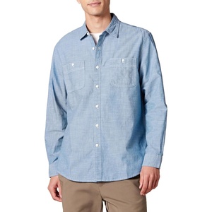 Amazon Essentials Men’s Regular-Fit Long-Sleeve Lightweight Cotton Chambray Shirt with Pockets(Medium Blue)
