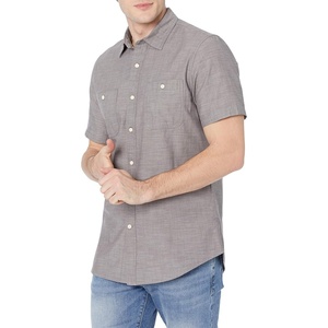 Amazon Essentials Men’s Regular-Fit Short-Sleeve Button-Down Chambray Shirt(Dark Grey)