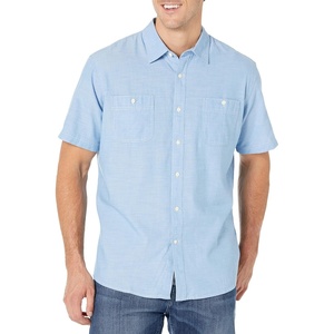 Amazon Essentials Men’s Regular-Fit Short-Sleeve Button-Down Chambray Shirt(Light Blue)