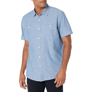 Amazon Essentials Men’s Regular-Fit Short-Sleeve Button-Down Chambray Shirt(Medium Blue)
