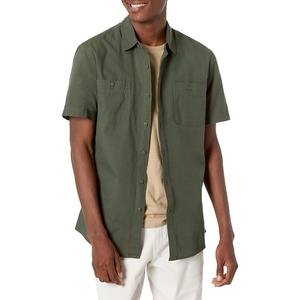 Amazon Essentials Men’s Regular-Fit Short-Sleeve Button-Down Chambray Shirt(Olive)