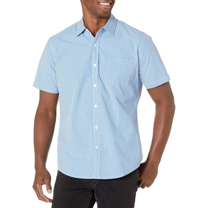 Amazon Essentials Men’s Regular-Fit Short-Sleeve Poplin Shirt, Collared, Washed(Blue  Gingham)