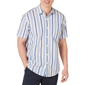 Amazon Essentials Men’s Regular-Fit Short-Sleeve Poplin Shirt, Collared, Washed(Blue White Stripe)