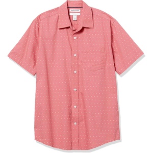 Amazon Essentials Men’s Regular-Fit Short-Sleeve Poplin Shirt, Collared, Washed(Coral Orange/White  Dots)