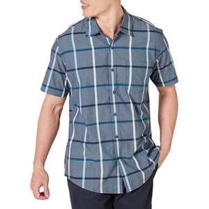 Amazon Essentials Men’s Regular-Fit Short-Sleeve Poplin Shirt, Collared, Washed(Denim  Large Plaid)