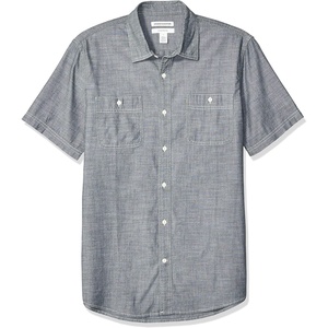 Amazon Essentials Men’s Regular-Fit Short-Sleeve Poplin Shirt, Collared, Washed(Grey)
