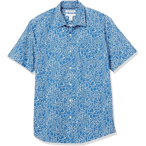 Amazon Essentials Men’s Regular-Fit Short-Sleeve Poplin Shirt, Collared, Washed(Navy  Floral)