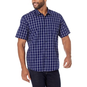 Amazon Essentials Men’s Regular-Fit Short-Sleeve Poplin Shirt, Collared, Washed(Navy  Windowpane)