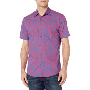 Amazon Essentials Men’s Regular-Fit Short-Sleeve Poplin Shirt, Collared, Washed(Red/Blue  Floral)