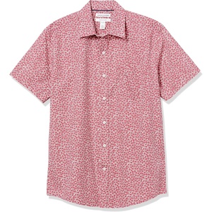 Amazon Essentials Men’s Regular-Fit Short-Sleeve Poplin Shirt, Collared, Washed(Washed Red  Roses)