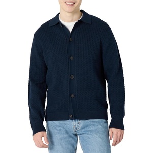 Amazon Essentials Men’s Relaxed-Fit Collared Cardigan Sweater(Navy)