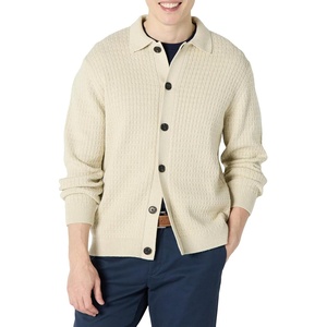 Amazon Essentials Men’s Relaxed-Fit Collared Cardigan Sweater(Sand Heather)