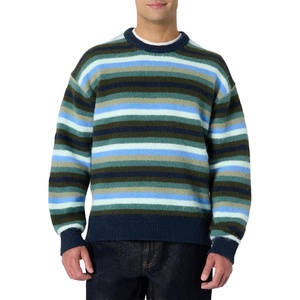 Amazon Essentials Men’s Relaxed-Fit Faux Mohair Crewneck Pullover Sweater, Ribbed, Wool Blend, Heavyweight(Navy Blue Stripe Knit)