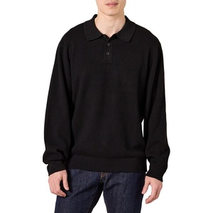 Amazon Essentials Men’s Relaxed-Fit Knit Polo Sweater(Black)