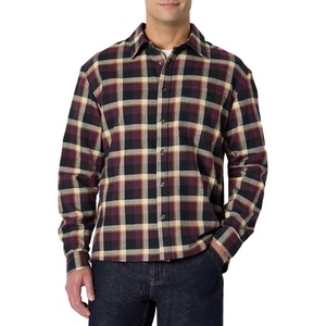 Amazon Essentials Men’s Relaxed-Fit Long-Sleeve Flannel Shirt with Button Front Closure, Spread Collar, Chest Pocket(Dark Burgundy Black Check Plaid)