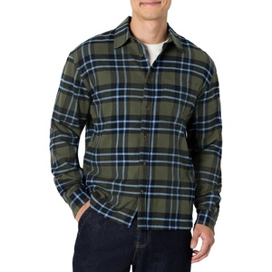 Amazon Essentials Men’s Relaxed-Fit Long-Sleeve Flannel Shirt with Button Front Closure, Spread Collar, Chest Pocket(Dark Olive Blue Simple Plaid)