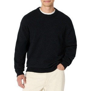 Amazon Essentials Men’s Relaxed-Fit Soft Cotton Blend Textured Crewneck Pullover Sweater, Ribbed(Black)