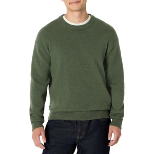 Amazon Essentials Men’s Relaxed-Fit Soft Cotton Blend Textured Crewneck Pullover Sweater, Ribbed(Dark Olive)