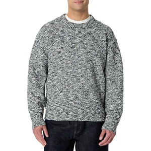 Amazon Essentials Men’s Relaxed-Fit Two-Tone Heavyweight Crewneck Pullover Sweater, Wool Blend(Black Marl)
