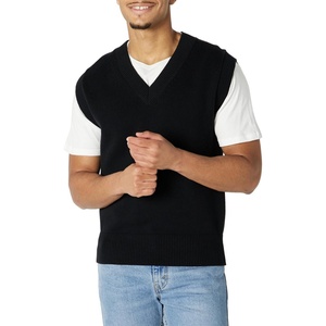 Amazon Essentials Men’s Relaxed-Fit V-Neck Sweater Vest, Pullover(Black)