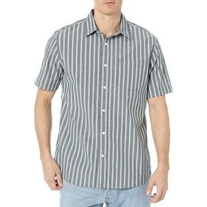 Amazon Essentials Men’s Short Sleeve Dress Shirt with Stretch, Charcoal White Vertical Stripe (Available in Big & Tall)(Navy  Awning Stripe)