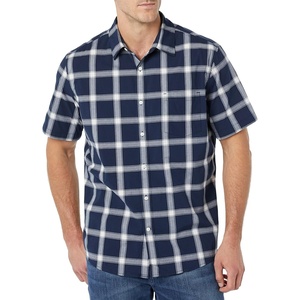 Amazon Essentials Men’s Short Sleeve Dress Shirt with Stretch, Charcoal White Vertical Stripe (Available in Big & Tall)(Navy/White  Buffalo Plaid)
