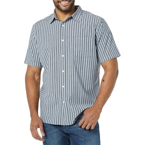 Amazon Essentials Men’s Short Sleeve Dress Shirt with Stretch, Charcoal White Vertical Stripe (Available in Big & Tall)(Navy/White  Stripe)
