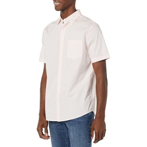 Amazon Essentials Men’s Short Sleeve Dress Shirt with Stretch, Charcoal White Vertical Stripe (Available in Big & Tall)(Pink)
