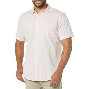 Amazon Essentials Men’s Short Sleeve Dress Shirt with Stretch, Charcoal White Vertical Stripe (Available in Big & Tall)(Pink/White  Stripe)