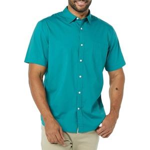 Amazon Essentials Men’s Short Sleeve Dress Shirt with Stretch, Charcoal White Vertical Stripe (Available in Big & Tall)(Teal)