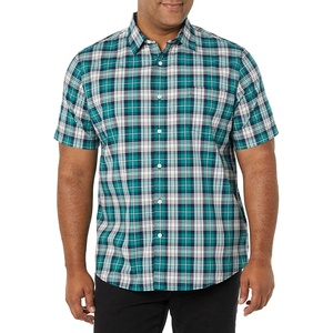 Amazon Essentials Men’s Short Sleeve Dress Shirt with Stretch, Charcoal White Vertical Stripe (Available in Big & Tall)(Teal/White  Plaid)