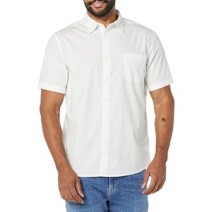 Amazon Essentials Men’s Short Sleeve Dress Shirt with Stretch, Charcoal White Vertical Stripe (Available in Big & Tall)(White)