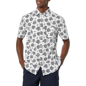 Amazon Essentials Men’s Short Sleeve Dress Shirt with Stretch, Charcoal White Vertical Stripe (Available in Big & Tall)(White/Navy  Palm)