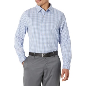 Amazon Essentials Men’s Slim Fit Long Sleeve Wrinkle Resistant Stretch Dress Shirt(White Grid Check)