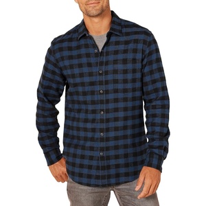Amazon Essentials Men’s Slim-Fit Brushed Cotton Flannel Shirt, Long Sleeve Button Down Collared Plaid(Black Blue Buffalo Plaid)
