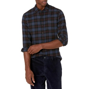 Amazon Essentials Men’s Slim-Fit Brushed Cotton Flannel Shirt, Long Sleeve Button Down Collared Plaid(Black Blue Check Plaid)