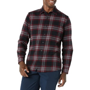 Amazon Essentials Men’s Slim-Fit Brushed Cotton Flannel Shirt, Long Sleeve Button Down Collared Plaid(Black Burgundy Plaid)