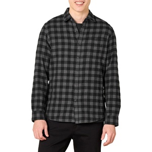 Amazon Essentials Men’s Slim-Fit Brushed Cotton Flannel Shirt, Long Sleeve Button Down Collared Plaid(Black Charcoal Buffalo Plaid)