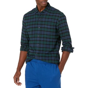Amazon Essentials Men’s Slim-Fit Brushed Cotton Flannel Shirt, Long Sleeve Button Down Collared Plaid(Black Green Plaid)