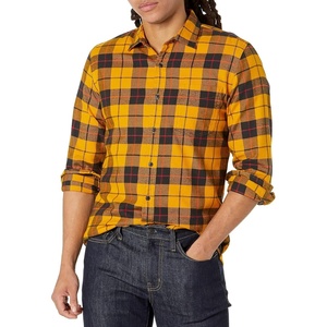 Amazon Essentials Men’s Slim-Fit Brushed Cotton Flannel Shirt, Long Sleeve Button Down Collared Plaid(Black Yellow Plaid)