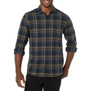 Amazon Essentials Men’s Slim-Fit Brushed Cotton Flannel Shirt, Long Sleeve Button Down Collared Plaid(Brown Dark Navy Plaid)