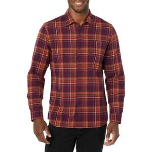 Amazon Essentials Men’s Slim-Fit Brushed Cotton Flannel Shirt, Long Sleeve Button Down Collared Plaid(Burgundy Orange Plaid)