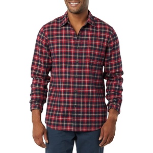 Amazon Essentials Men’s Slim-Fit Brushed Cotton Flannel Shirt, Long Sleeve Button Down Collared Plaid(Dark Red Plaid)