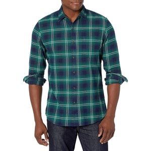 Amazon Essentials Men’s Slim-Fit Brushed Cotton Flannel Shirt, Long Sleeve Button Down Collared Plaid(Green Navy Plaid)