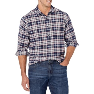 Amazon Essentials Men’s Slim-Fit Brushed Cotton Flannel Shirt, Long Sleeve Button Down Collared Plaid(Grey Heather Navy Plaid)