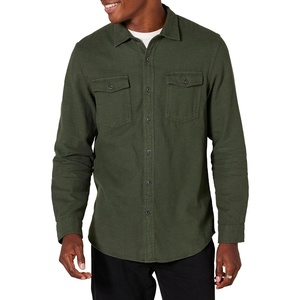 Amazon Essentials Men’s Slim-Fit Flannel Long-Sleeve Shirt, Two-Pocket, Plaid(Olive Heather)