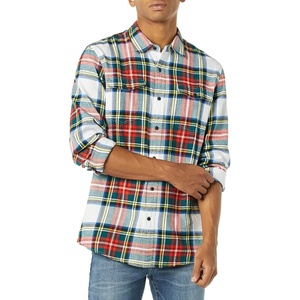 Amazon Essentials Men’s Slim-Fit Flannel Long-Sleeve Shirt, Two-Pocket, Plaid(Red White Tartan Plaid)